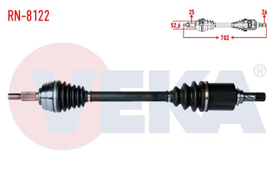 Veka RN-8122 Complete Axle Left Front Length 702mm Dacia Duster 1.5 dCi 4X2 2010 — Axles, CV Joints & Boots