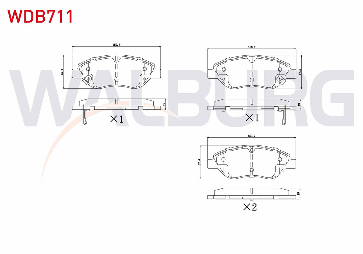 WALBURG WDB711 Brake Pad Front with Wear Indicator Fiat Egea 1.3 Mjt 95 Hp 2015-/ 1.4 T-Jet 120 Hp 2015-/ 1.6 Mj — Brake Pads