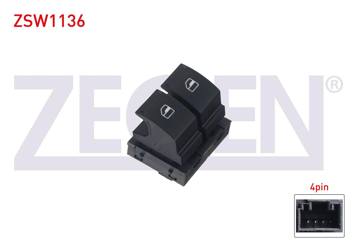 Zegen ZSW1136 Glass Release Switch Twin 4 Pin Caddy III-Golf VI-Passat-Polo-Jetta III-Amarok-Ibiza IV-Leo — Switches & Relays