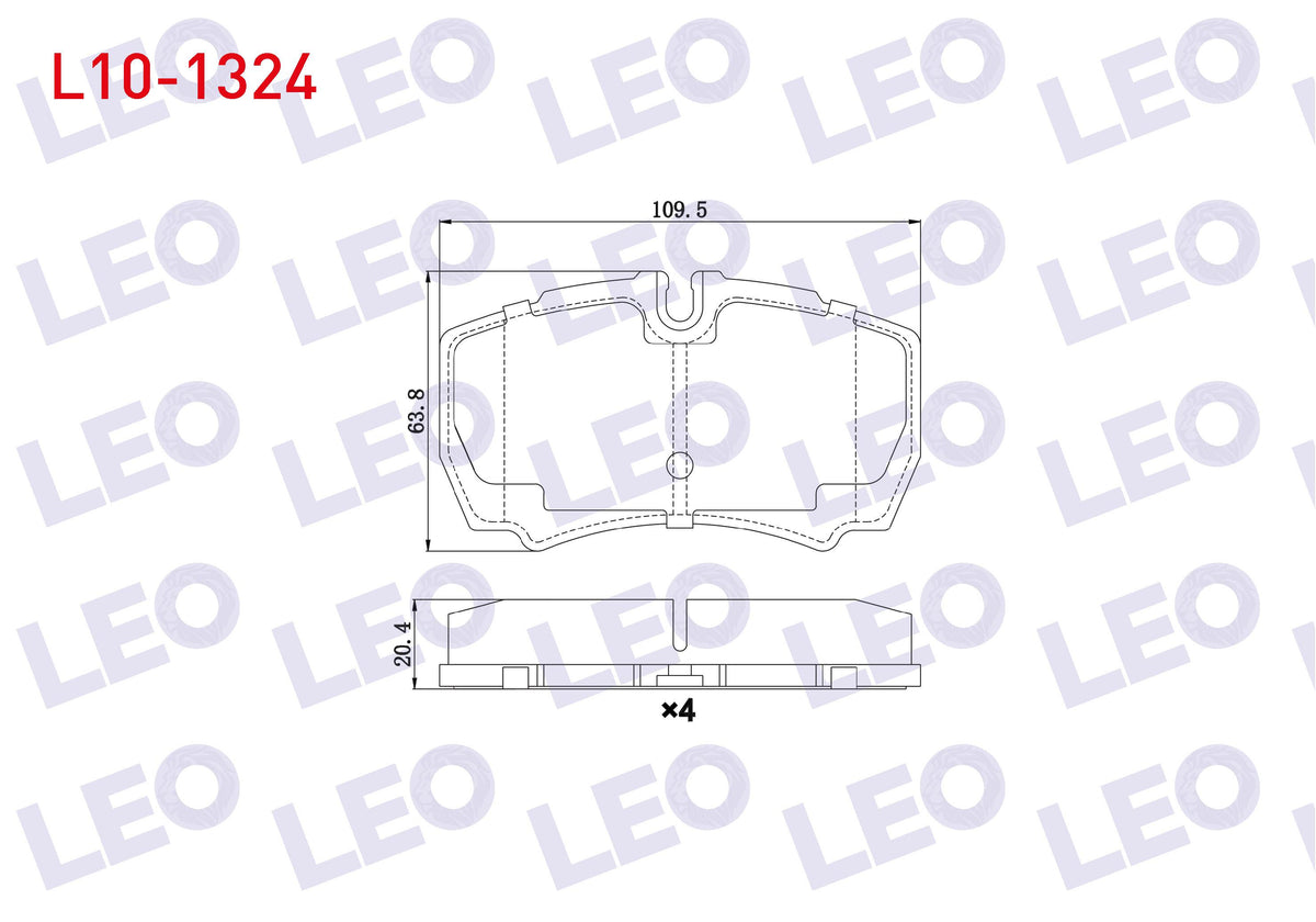 LEO L10-1324 Brake Pad Rear Ford Transit (V347) 2.4 TDCi 2006-2014 / 3.2 TDCi 2006-2014 / Iveco Daily III 2.8i 1999-2006 / Daily IV 2.3i 2006-2011 / Daily V 2.3i 2011-2014 / Daily V 3.0 20