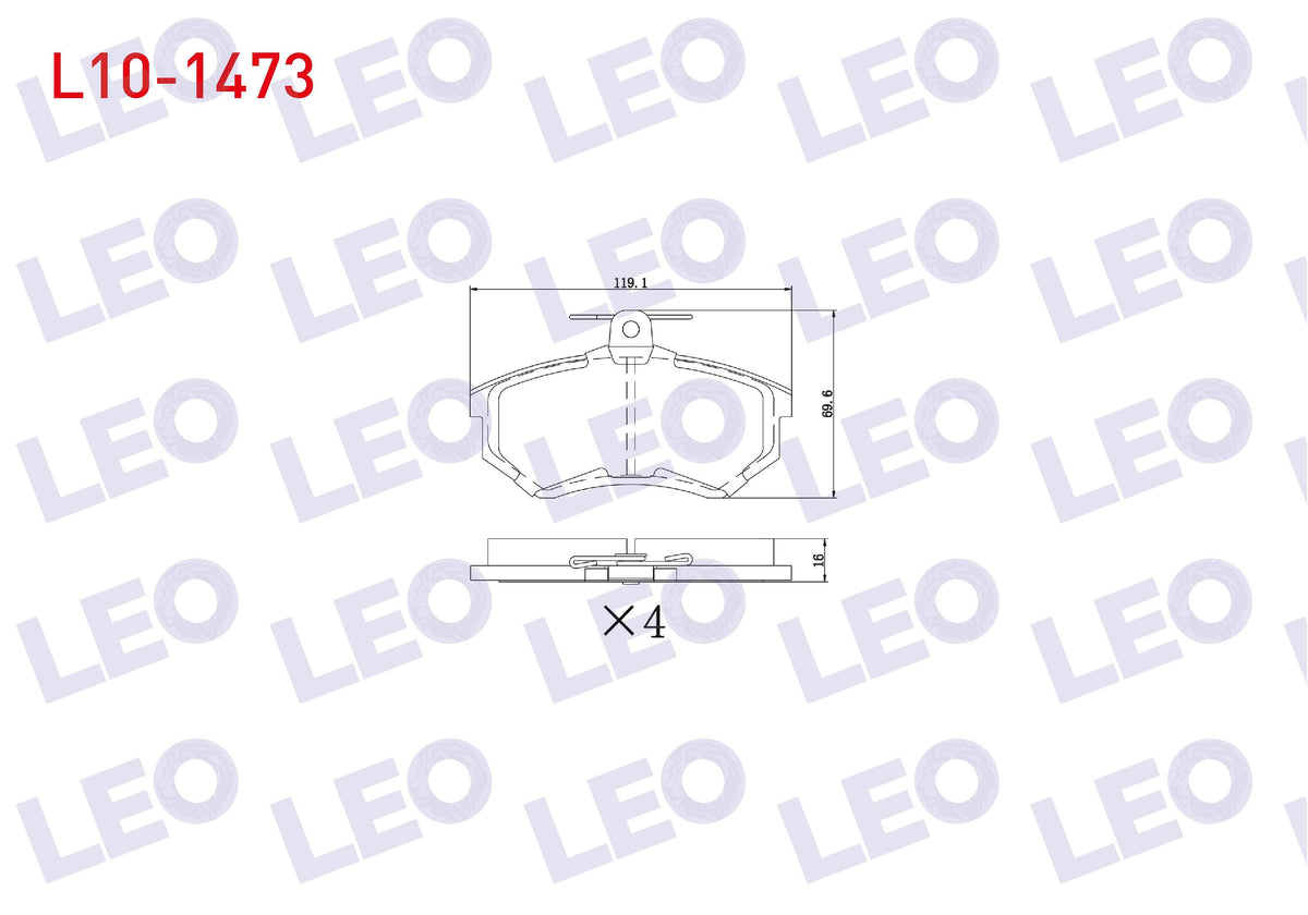 LEO L10-1473 Brake Pad Front Volkswagen Polo Classic (6Kv2) 1.6 1995-2001 / Golf II (19E,1G1) 1.8 GTI 1983-1992 / Audi 80 (89,89Q,8A,B3) 1.8 S 1986-1991 / 80 (89,89Q,8A,B3) 1.6 TD 1986-1991