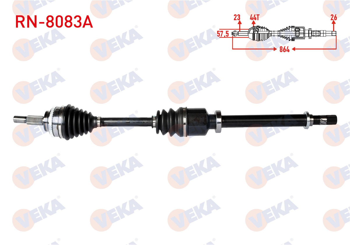 Veka RN-8083A Complete Axle Right Front Renault Thalia II 1.5 dCi with ABS 44 Outer Length 864mm 2 — Axles, CV Joints & Boots