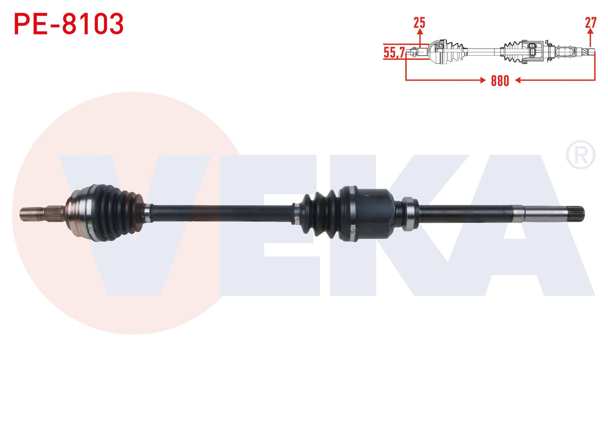 Veka PE-8103 Complete Axle Right Front Length 880mm Peugeot 208 II 1.2 M-T 6 Gear 2019-/ Opel Cors — Axles, CV Joints & Boots