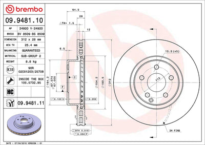 Brembo 09948111 Brake Disc Front Mercedes C219 W211 S211 — Brake Rotors & Drums