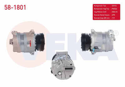 Veka 58-1801 A/C Compressor 4Pk 119mm Fiat Brava 1.6 16V 1995-2002 / Bravo 1.6 16V 1995-2004 / Marea 1.6i 16V 1996-2007