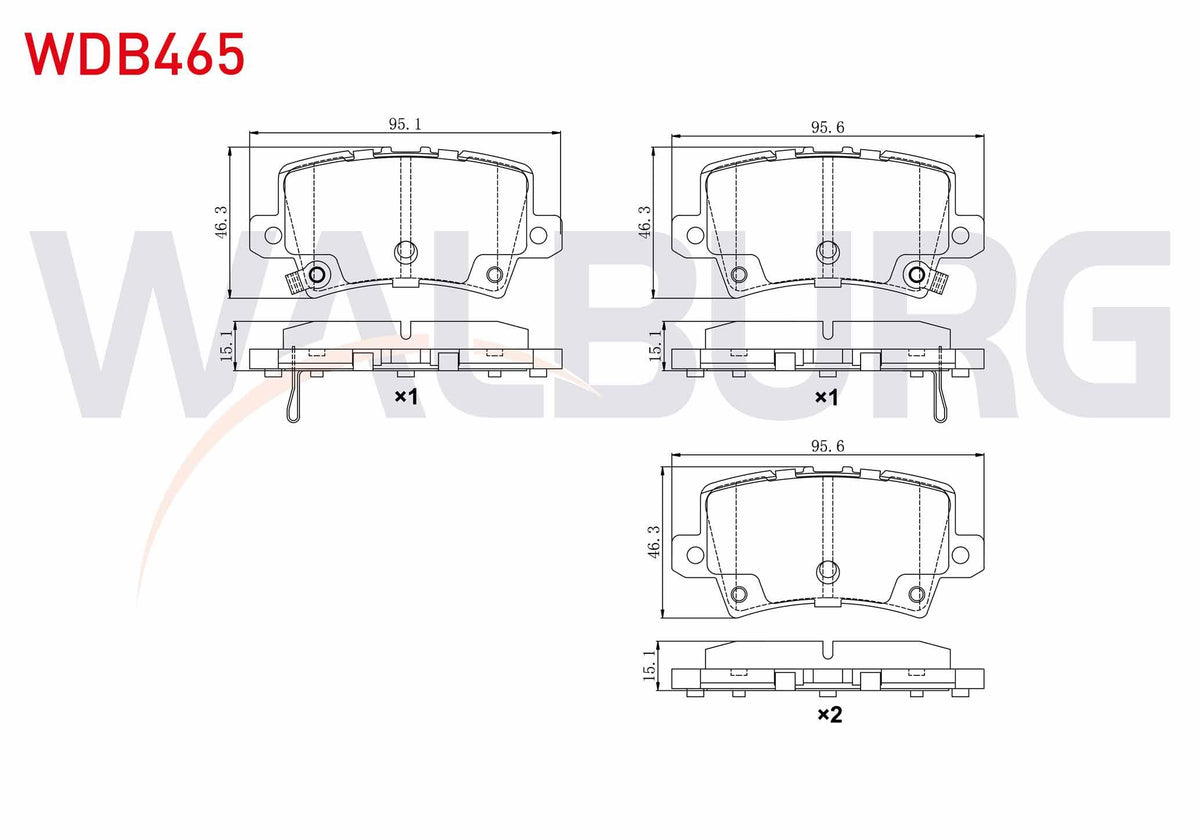 WALBURG WDB465 Brake Pad Rear with Wear Indicator Honda Civic VIII 1.4 2005-2012 / Honda Civic VIII 1.8 2005-201 — Brake Pads