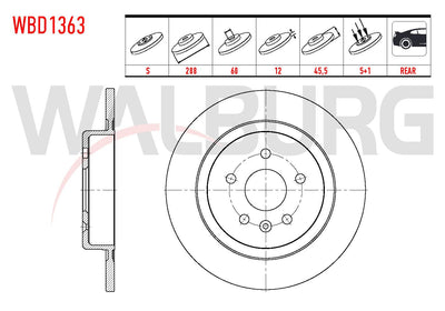 WALBURG WBD1363 Brake Disc Rear Straight 5 Bjn 288X12x60x45,50 Opel Astra K 1.6 CDTi-1.6i-1.4i 16 Rim 2015-| Set of 2