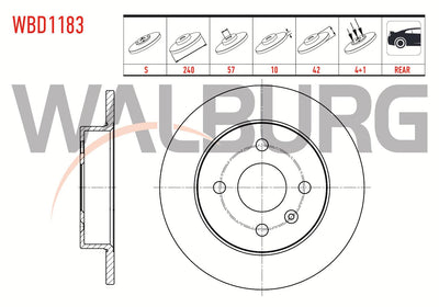 WALBURG WBD1183 Brake Disc Rear Straight 4 Bjn 240X10x57x42 Opel Astra G 1.2 16V-1.4 16V-1.6 16V-1.7 D — Brake Rotors & Drums