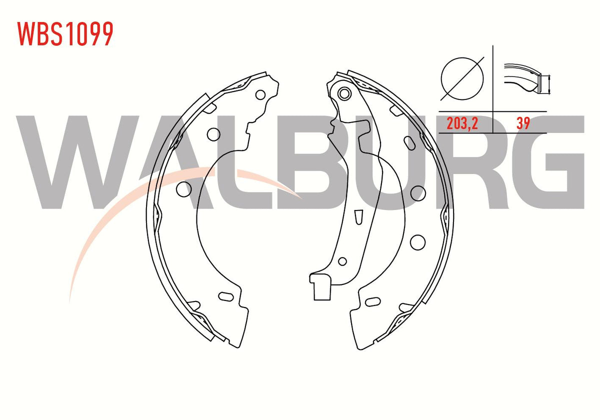 WALBURG WBS1099 Brake Shoe Rear Renault Kangoo (Kc0 / 1) 1.4i with Lever 203 — Brake Cables & Hardware