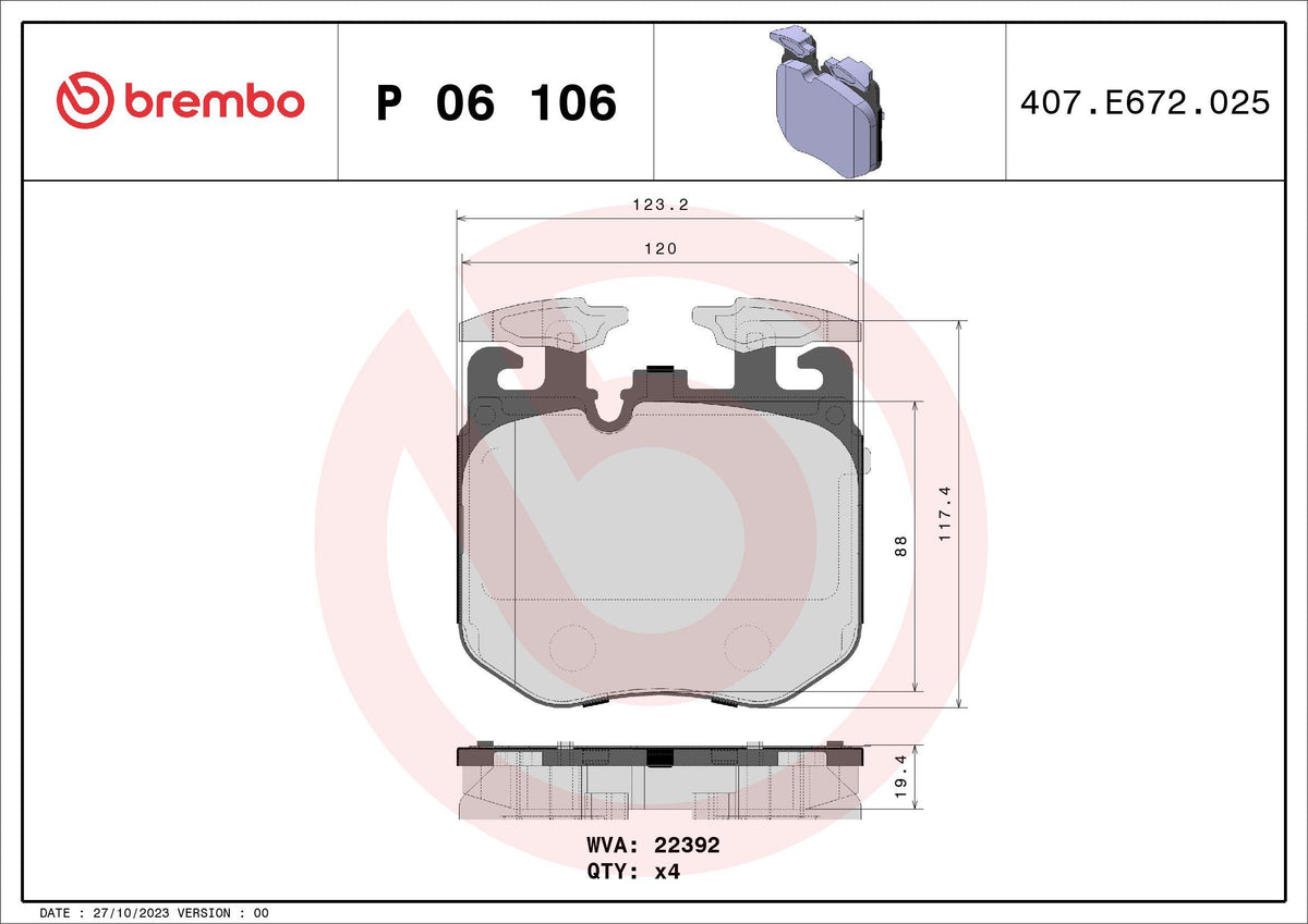 Brembo P06106 BMW G20-G30-G11-G12-G05-G06/G22-G32-G14-G07 M Performance Front Brake Pad
