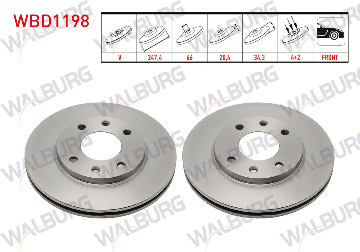 WALBURG WBD1198 Brake Disc Front Air 4 Bjn 247X20,4X66x34 — Brake Rotors & Drums