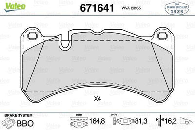 Valeo 671641 Brake Pad Front Mercedes Clk55 Amg 02-06 Clk63 Amg 06-10 Slk55 Amg 04-11