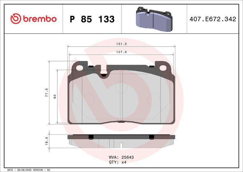 Brembo P85133 Brake Pad Front Audi Q5 VW A6 A7 2013- Front 1LC — Brake Pads