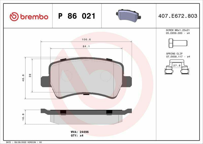 BREMBO P86021X Rear Brake Pad - Compatible with Ford S/Max & Volvo Models — Brake Pads