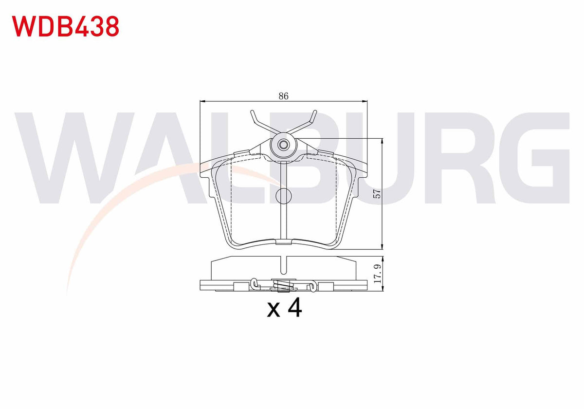 WALBURG WDB438 Brake Pad Rear Peugeot 407 (6D) 1.6 HDi 2004-2011 / Peugeot 407 (6D) 1.8i 2004-2011 / Peugeot 407 — Brake Pads