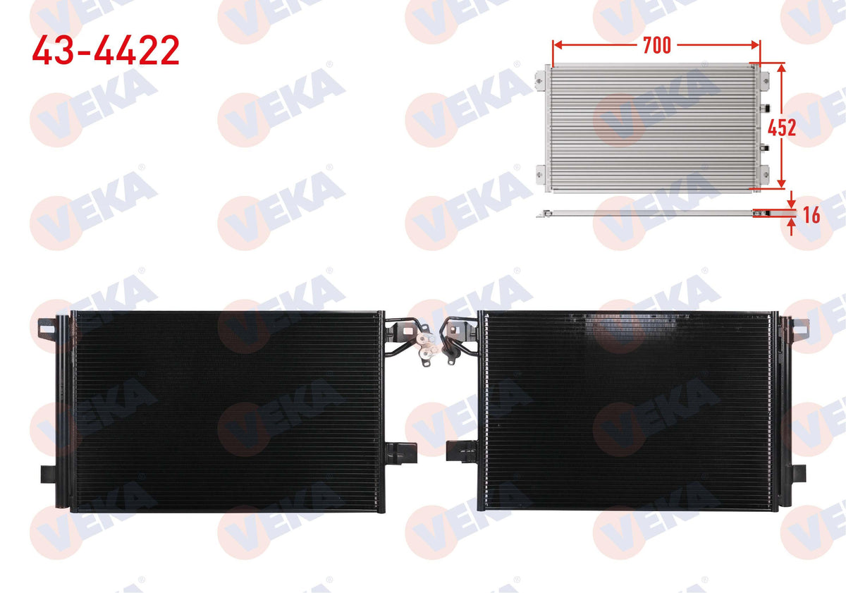 Veka 43-4422 A/C Condenser Volkswagen Transporter VI 2.0 TDI 2009 — Condensers & Evaporators