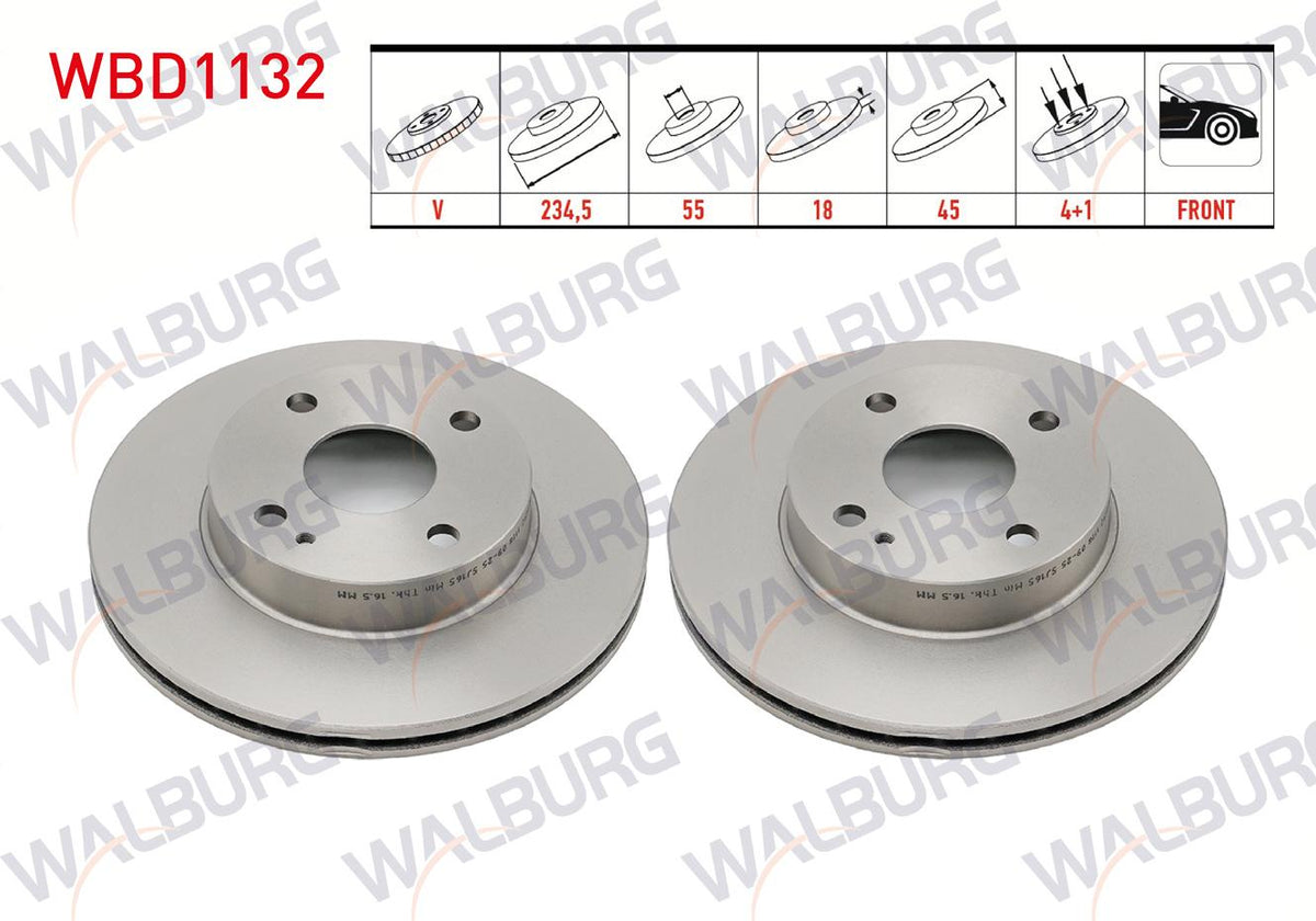 WALBURG WBD1132 Brake Disc Front Air 4 Bjn 234,5X18x55x45 Mazda 323 IV 1.3i-1.6i-1.8 16V 1989-1994 / M — Brake Rotors & Drums