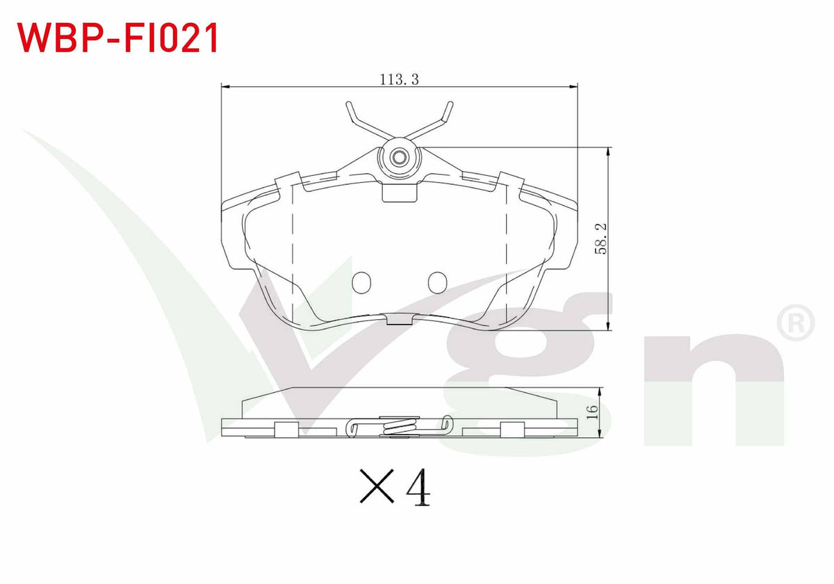 WGN WBP-FI021 Brake Pad Rear Fiat Scudo (270) 1.6 Mjt 2007-/ Scudo 2.0 Mjt 2007-/ Citroen Jumpy II 1.6 HDi 2006 — Brake Pads