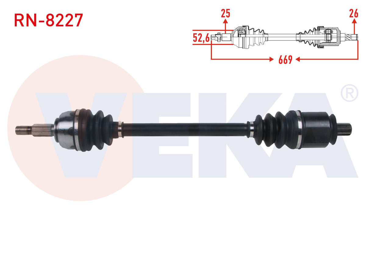 Veka RN-8227 Complete Axle Left Front Length 669mm Renault Scenic II 1.6i 16V A-T 2003-2009 / Gran — Axles, CV Joints & Boots