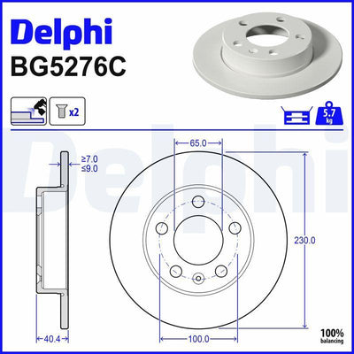 Delphi BG5276C Brake Disc Rear Skoda Fabia Rapid Scala Polo 18 > — Brake Rotors & Drums