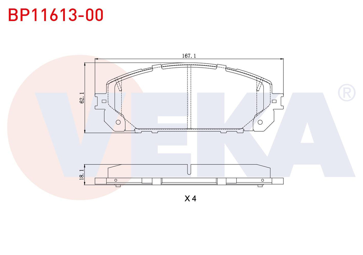 Veka BP11613-00 Brake Pad Front Cable Drilled Jeep Cherokee (Kl) 2.0 Crd 2014-/ Cherokee (Kl) 3.2 V6 2014