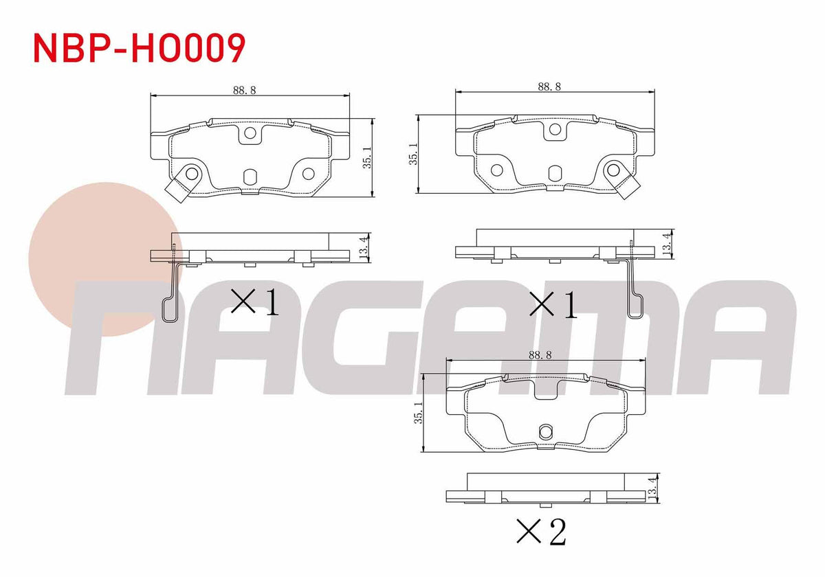 NAGAMA NBP-HO009 Brake Pad Rear with Wear Indicator Honda Civic IV 1.4i 1987-1993 / Civic IV 1.5i 1987-1993 / Accord IV (Cb) 2.0i 16V 1990-1993 / Jazz IV (Gk) 1.3 2016-/ Rover 25 (Rf) 1.6 16V 1999-2005
