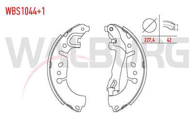 WALBURG WBS1044+1 Brake Shoe Rear + 1mm Daha Thick Fiat Egea 1.3 Mjt with Lever 227 — Brake Cables & Hardware