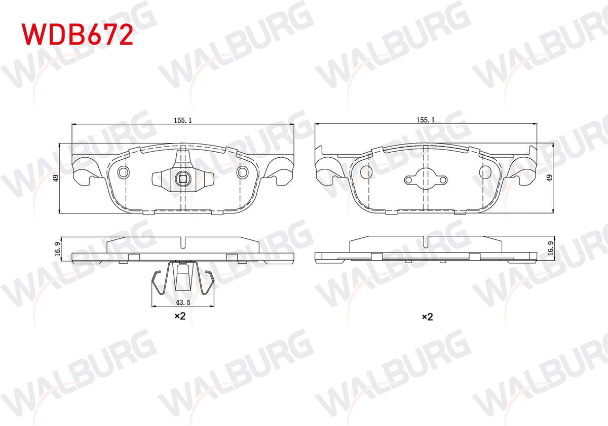 WALBURG WDB672 Brake Pad Front Renault Clio IV 1.5 dCi 2012-/ Clio IV 0.9 TCE 2012-/ Clio IV 1.2 16V 2012-/ Clio — Brake Pads