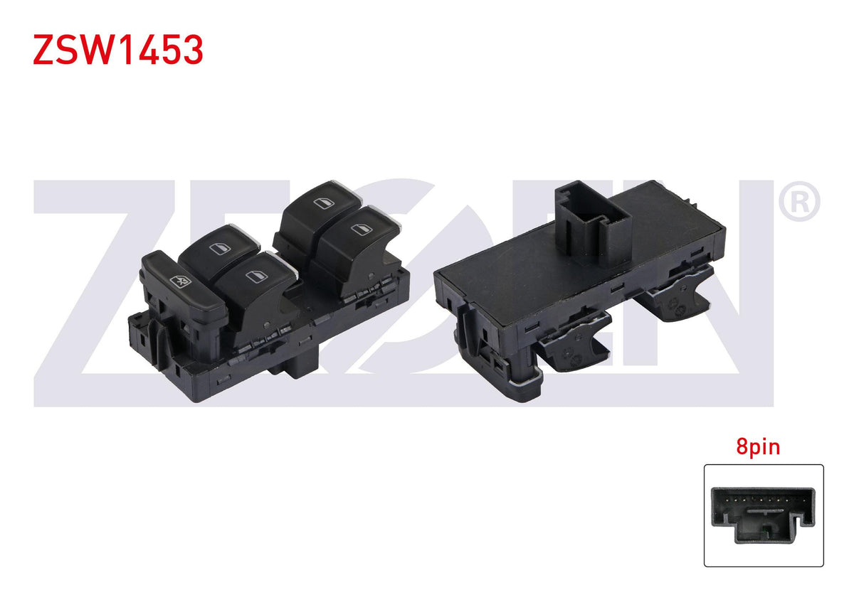 Zegen ZSW1453 Glass Release Switch Group Chrome 8 Pin Volkswagen Golf VII-Passat 2012 — Switches & Relays