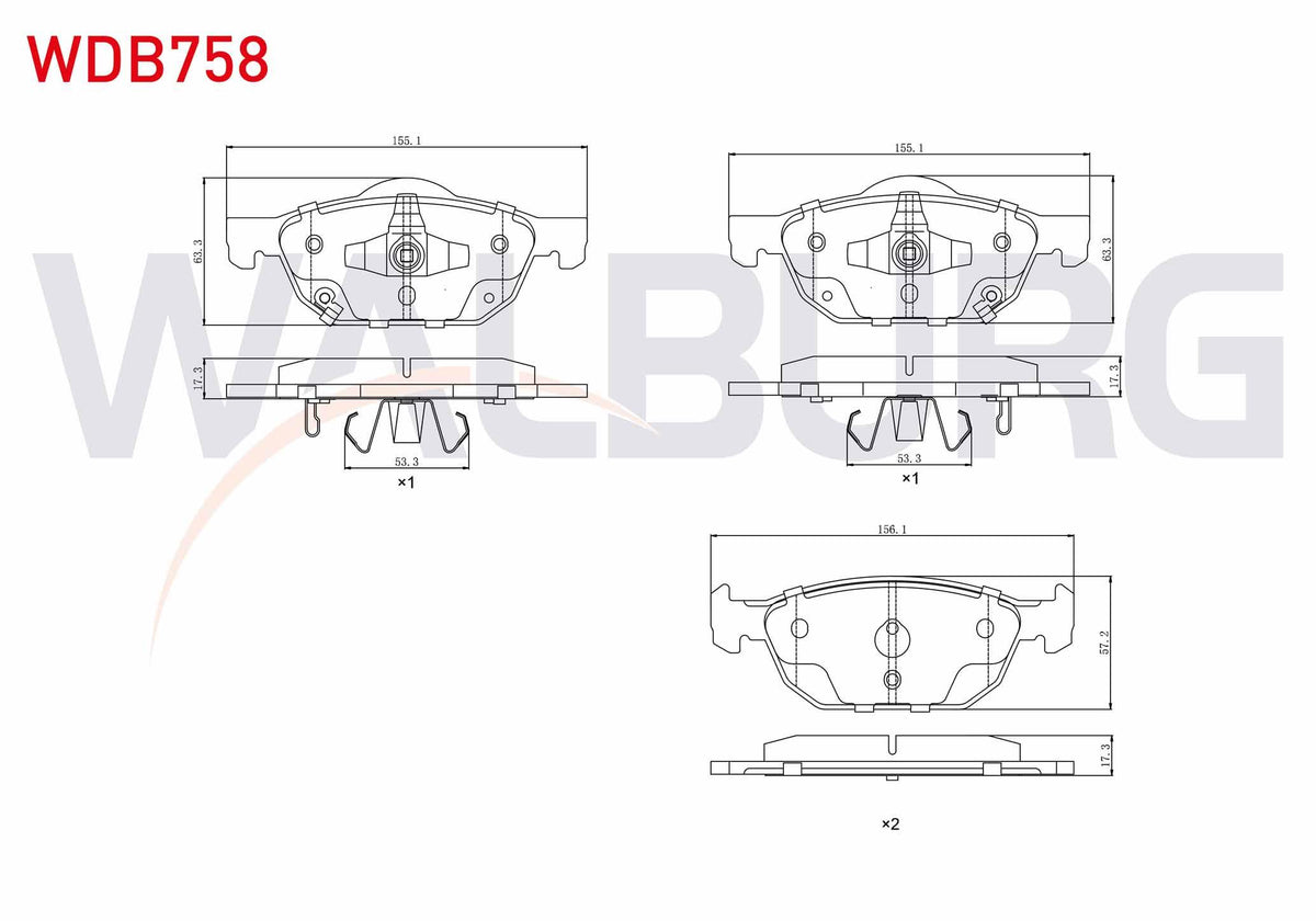 WALBURG WDB758 Brake Pad with Wear Indicator Front Honda Civic X (Fc) 1.5 Rs 2016 — Brake Pads