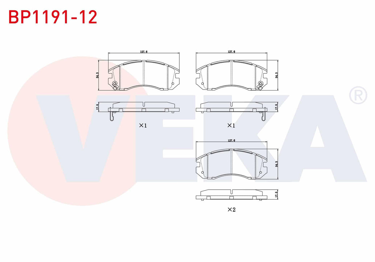 Veka BP1191-12 Brake Pad Front Subaru Impreza (Gc) 1.6i 1992-2000 / Impreza (Gc) 1.8i 1992-2000 / Legacy III (Be,Bh) 2.0i 1998-2003