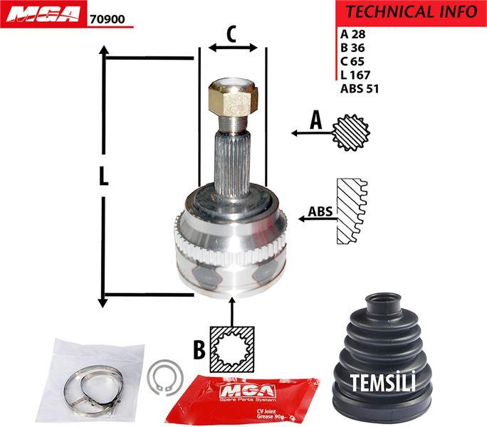 MGA 70900 CV Joint Outer ABS Li 51D Thin Freze (Renault: Master II 2.5 dCi 2.8Dti 04 -) 28×36×64.5 — Axles, CV Joints & Boots