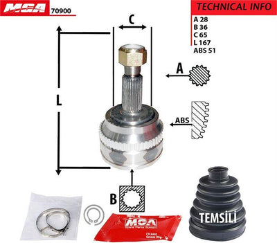 MGA 70900 CV Joint Outer ABS Li 51D Thin Freze (Renault: Master II 2.5 dCi 2.8Dti 04 -) 28×36×64.5 — Axles, CV Joints & Boots