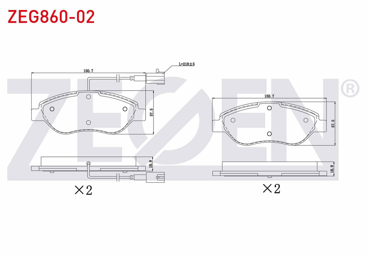 Zegen ZEG860-02 Brake Pad Front with Connector Fiat Stilo (192) 1.4 16V 2001-2010 / MiTo (955) 1.4 T 2008-/ MiTo — Brake Pads