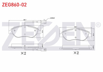Zegen ZEG860-02 Brake Pad Front with Connector Fiat Stilo (192) 1.4 16V 2001-2010 / MiTo (955) 1.4 T 2008-/ MiTo — Brake Pads