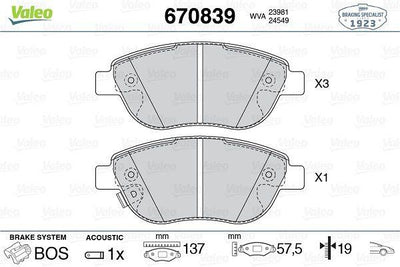 Valeo 670839 Opel Corsa D 1.3 CDTi 06-14 Front Brake Pad — Brake Pads