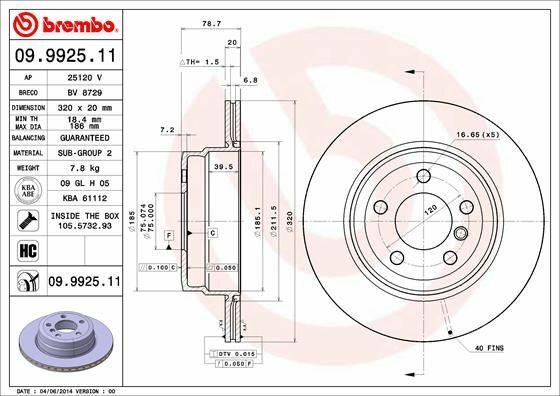 BREMBO 09.9925.11 - Disc Brake E-70/71 Rear — Brake Rotors & Drums