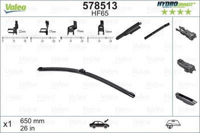 Valeo 578513 Front Wiper Blade Muz Tip Hydroconnect HF65 650mm Multi-Clip (X1) — Wipers