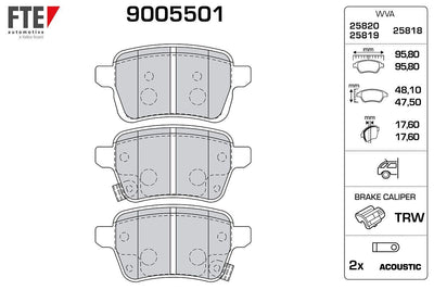 Fte 9005501 Brake Pad Rear 500L Egea 12-1.4 1.6D Mjet — Brake Pads