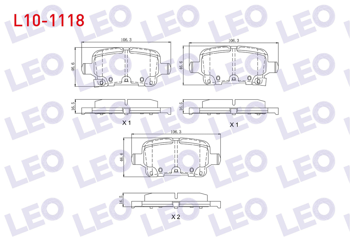 LEO L10-1118 Brake Pad Rear with Wear Indicator Opel Astra K 1.0i Turbo-1.4i Turbo-1.6 CDTi 15-16 Rim 2015