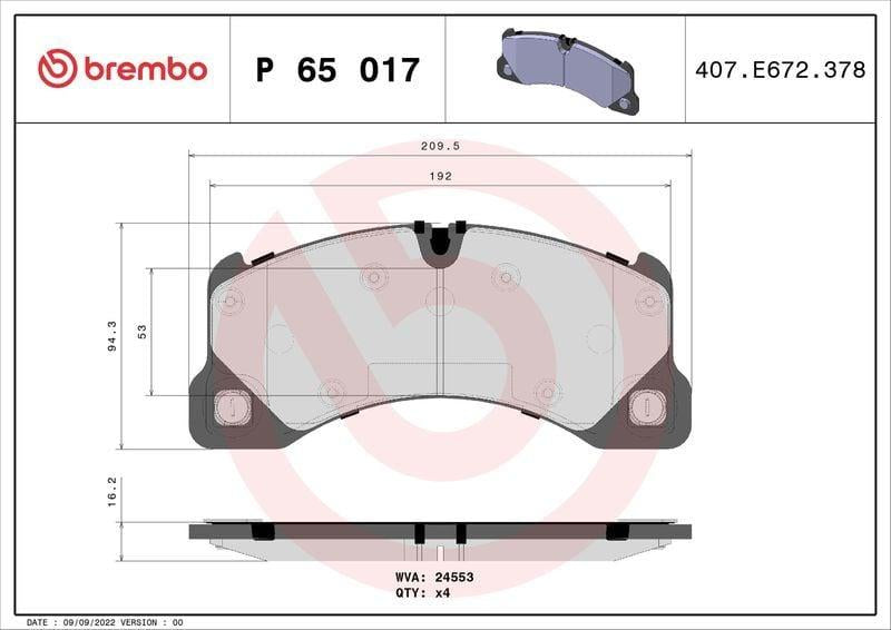 Brembo P65017 Brake Pads - Front 16mm for VW Touareg 03-18 & Porsche Cayenne 03-Panamera 09