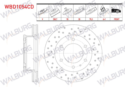WALBURG WBD1054CD Brake Disc Front Air Coated Performance Drilled 6 Bjn 288,7X28x98x70 — Brake Rotors & Drums