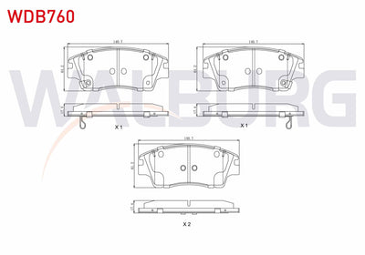 WALBURG WDB760 Brake Pad Front with Wear Indicator Cable Drilled Hyundai Tucson (Tle) 1.6 T-GDI 2015-/ Tucson (T — Brake Pads