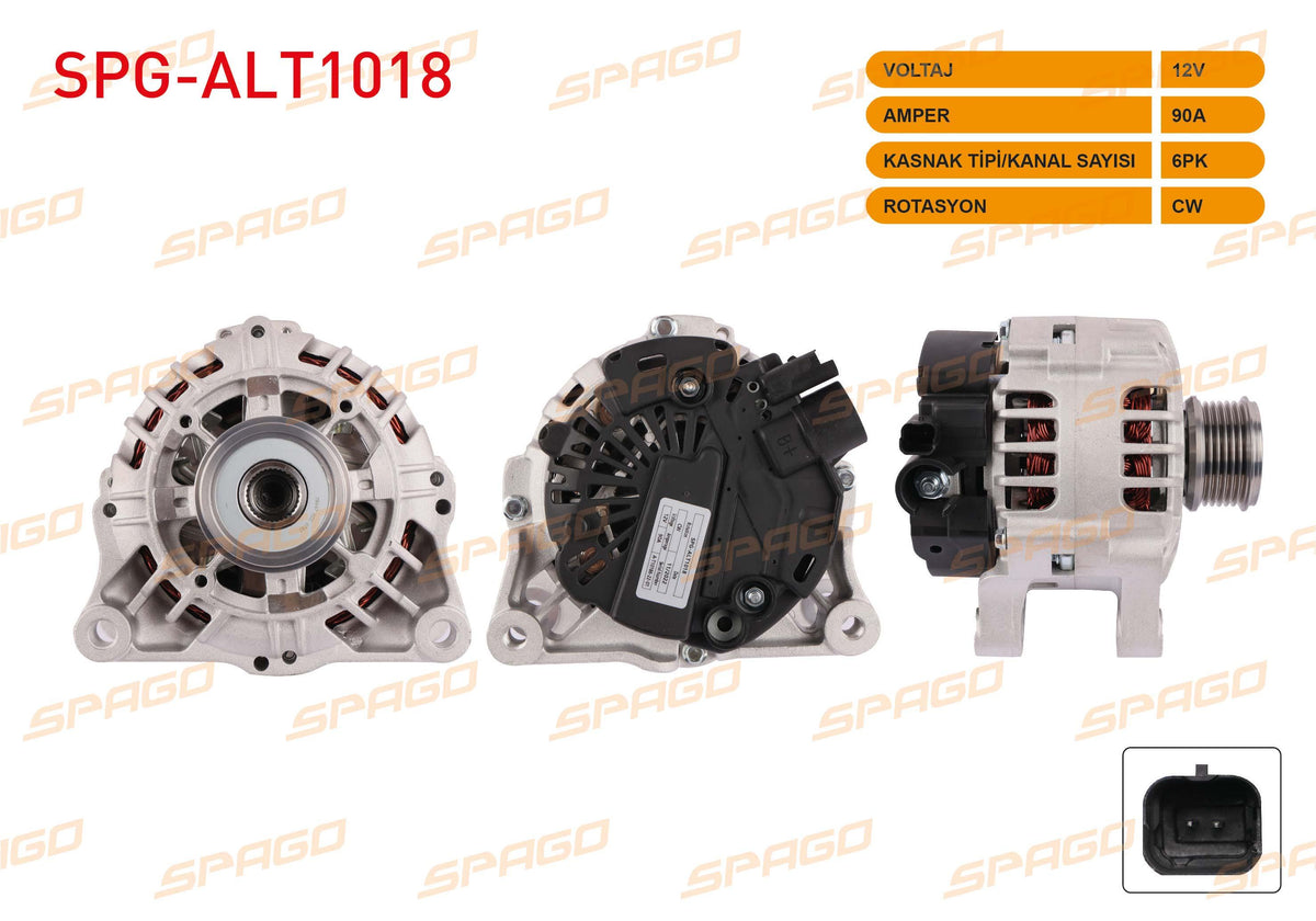 SPAGO SPG-ALT1018 Alternator 12V 90A 6Pk Nemo 08-12 / Bipper 08-12 (1.4 HDi Vehicles for)