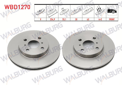 WALBURG WBD1270 Brake Disc Front Air 4 Bjn 254,9X20x55 — Brake Rotors & Drums