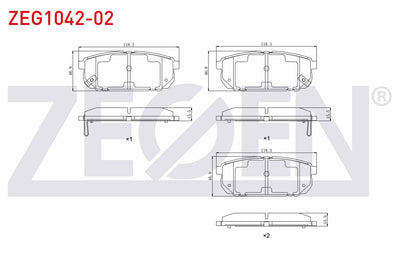 Zegen ZEG1042-02 Brake Pad Rear with Wear Indicator Kia Sorento I (Jc) 2.4i 2002-2009 / Kia Sorento I (Jc) 2.5 C — Brake Pads