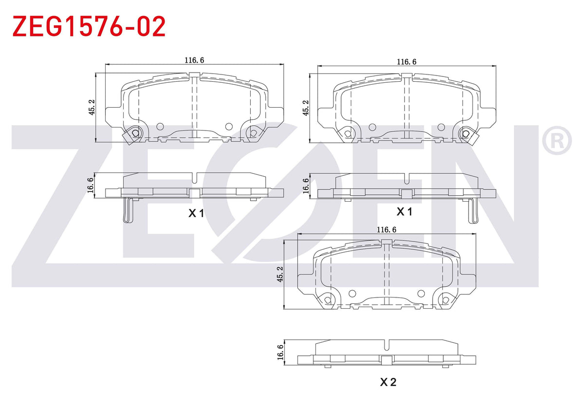 Zegen ZEG1576-02 Brake Pad Rear with Wear Indicator Honda Hr-V 1.5 I-Vtec-1.6 I-Dtec 2016 — Brake Pads