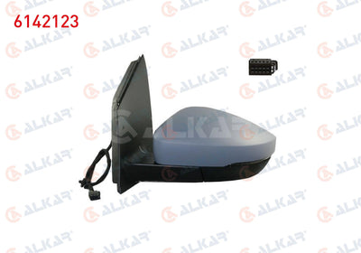 Alkar 6142123 Outer Rear View Mirror Left Mechanical Aspheric Primed with Turn Signal Rectangular — Tail, Signal & Reflectors