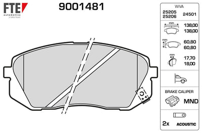 Fte 9001481 Front Brake Pad Hyundai Tucson 2015- Ix35 10- Sonata 2014- I40 11- Kona 1.6 T-GDI 2016- Kia So