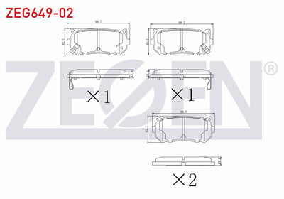 Zegen ZEG649-02 Brake Pad Rear with Wear Indicator Kia Carens II 1.6i 2002-2006 / Carens II 2.0 CRDi 2002-2006 / Carens II 1.8i 2002-2006 / Shuma I (Fb) 1.6i 1997-2001 / Clarus 2.0i 16V 1996